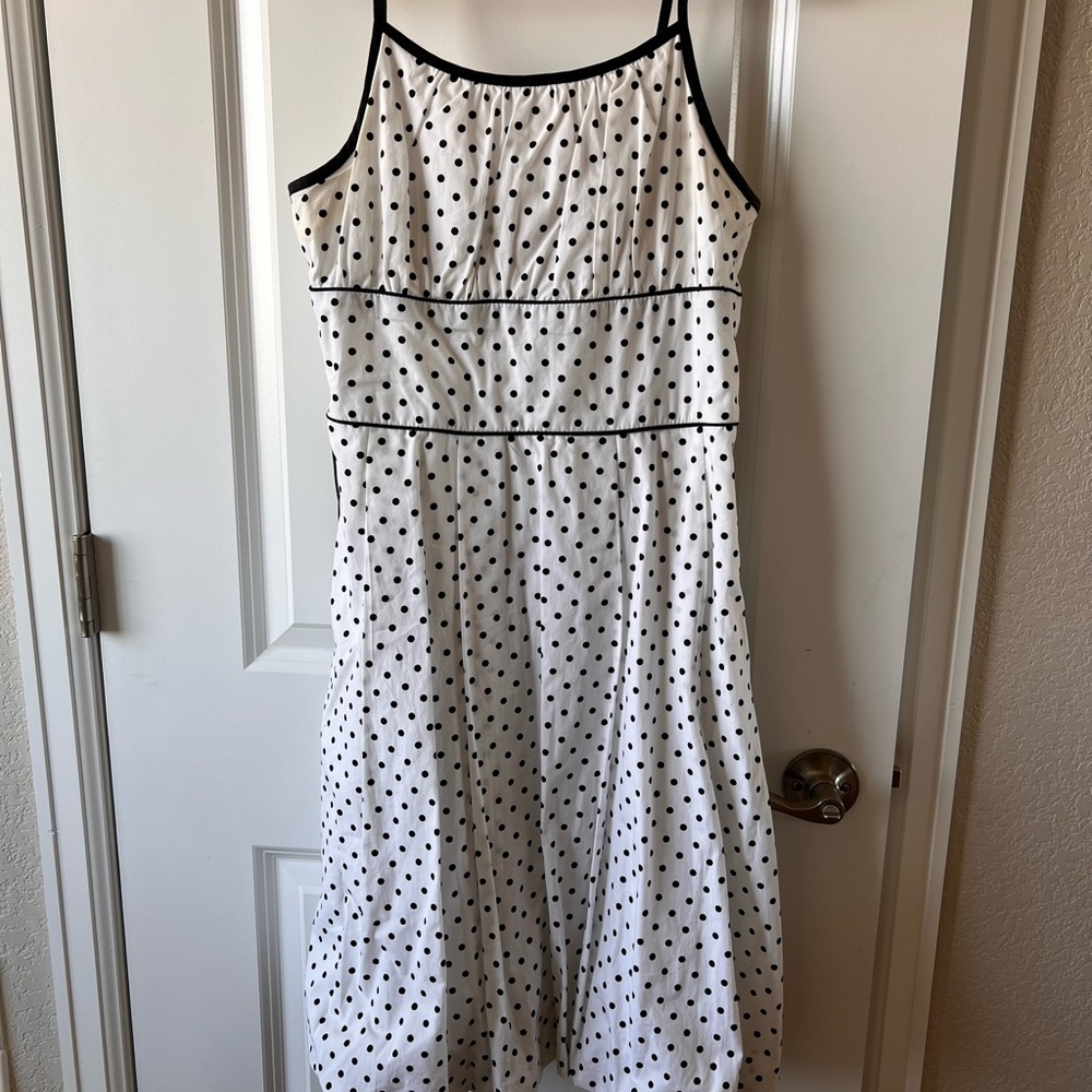 Spaghetti strap black and white polka dot dress